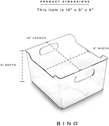 BINO | Plastic Storage Bins - 4 Pack | THE LODGE COLLECTION | Clear Storage | Containers for Organizing with Handles | Pantry Kitchen Organization | Fridge Organizer | Bathroom | Shelves Cabinet