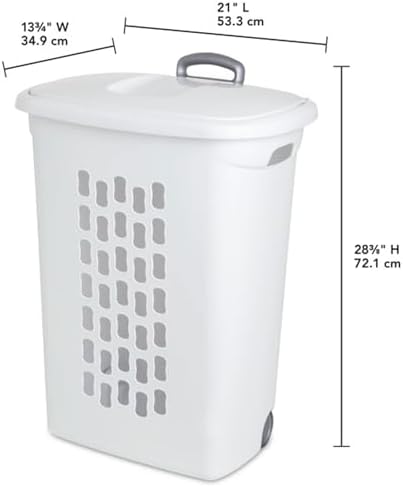 Sterilite Ultra Wheeled Hamper, Laundry Basket w/Flip-Top Lid, 6-Pack | Plastic Rolling Clothes Storage Cart with Retractable Handle & Ventilated Holes for Home, Apartment or Dorm