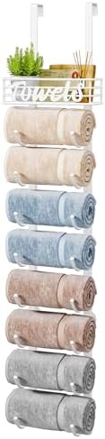 HapiRm Towel Racks for Bathroom Storage - 9 Tier Over The Door & Wall Mount Rolled Towel Storage Organizer Holder with Metal Shelf Basket for Small Bathroom, Camper, Rv - White, Patented