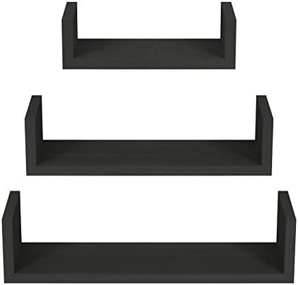 SRIWATANA Black Floating Shelves, Set of 3 Solid Wood Wall Mounted Shelves