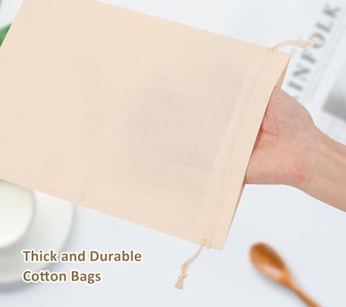Hopttreely Reusable Cotton Drawstring Bags, Set of 8 Mixed Sizes (S,M,L,XL), Produce Bags for Bulk Food Storage
