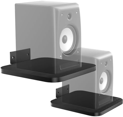 WALI Surround Sound Speaker Wall Mount, 1 Pair Heavy Duty Floating Shelf | Bookshelf Speaker Stands for Living Room, Home Theater and Gaming Room, Wall Shelves Hold up to 55 Lbs (SWM302B), Black