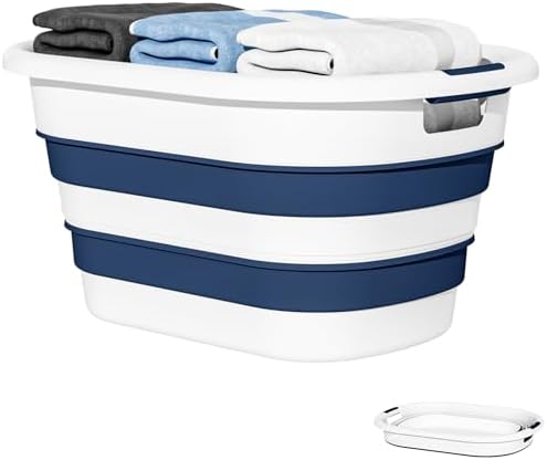 OOAMBB 43L(11.5Gallon) Collapsible Laundry Basket Plastic (Blue, 1 Pack) | Pop Up Laundry hamper/Storage Container, Foldable Laundry Basket with Large Capacity,Sturdy,Space Saver