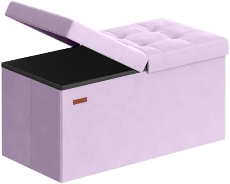 SONGMICS Foldable Storage Ottoman with Flipping Lid, 30 Inch Velvet Bench