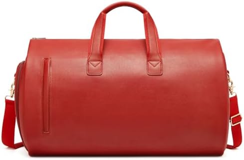 PU Leather Garment Bag, Convertible Garment Duffel Bag for Travel Mens Suit Bag 2 in 4 Waterproof Foldable Carry on Garment Bag with Shoulder Strap Weekender Bag with Shoe Pouch
