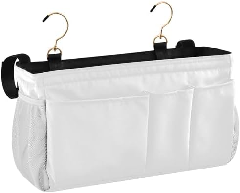 White Bedside Caddy Storage Bag Bedside Organizer for Bunk Bed Headboards College Hanging Storage Organizer 6 Pockets with Hooks for Drinks Magazine Phone Holder