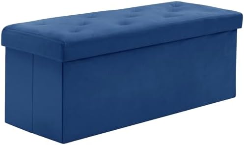 BRIAN & DANY 43 Inches Folding Storage Ottoman Bench, Velvet Ottoman with Storage for Living Room, Bedroom, Entryway, Ottoman Foot Rest, End of Bed Bench (Blue)