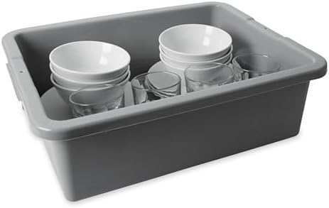 Rubbermaid Commercial Products Standard Bus/Utility Box, 7-Gallon, Gray, Heavy Duty Plastic Restaurant Wash Basin/Dish Washing Tub for Kitchen Organization/Storage