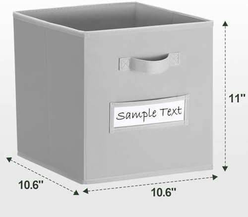 11x11 storage cube bins (Set of 10) Foldable Fabric storage cubes with 10 Labels Window Cards & a Pen,11 inch cube storage bin,Closet Organizers for Shelves,Cubby Organizer Boxes,Light Grey