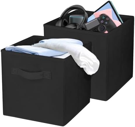 2 Pcs Storage Cubes, 10.5 Inch Collapsible Storage Bins, Fabric Foldable Bins for Organization, Durable Storage Bins for Closet, Shelves, Offices (Black)