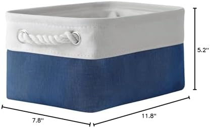 TheWarmHome Storage Bins for Shelves - 12x8x5.2 inch 1 Pack Baskets for Gifts Empty, Fabric Storage Cubes for Closet Organizing Dog Gift Cloth Toy (White & Jean Blue)