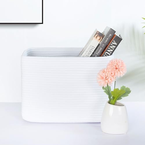 MINTWOOD Design 3-Pack Decorative Woven Storage Baskets for Shelves, Cube Bin Box for Organizing Books, Shoes, Dog Toys, Pantry Closet and Living Room Organizer, Full White
