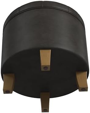 HomePop 19" Faux Leather Button Tufted Round Storage Ottoman - Black