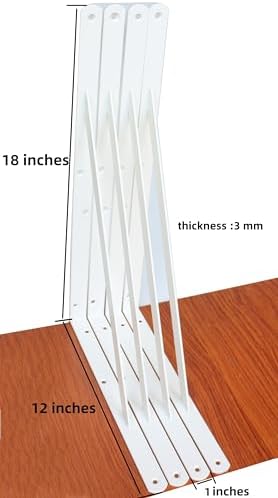 2 Pack L18 x H 12" White Heavy Duty Shelf Brackets with Screws Metal Shelf Brackets Shelf Support Angle Brackets for Shelves L Brackets Heavy Duty Floating Shelf