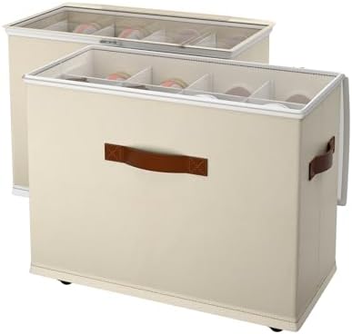 2 Pack Shoe storage Organizer for closet with wheels,No Assemble Required Shoe boxes with premium waterproof material，Adjustable Dividers Fits 16 Pairs,shoe Storage Bins with Reinforced Handle