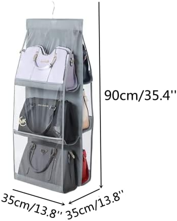 HAN SHENG 6-Pocket Clear Hanging Purse Organizer for Closet, Grey, 1 Pack