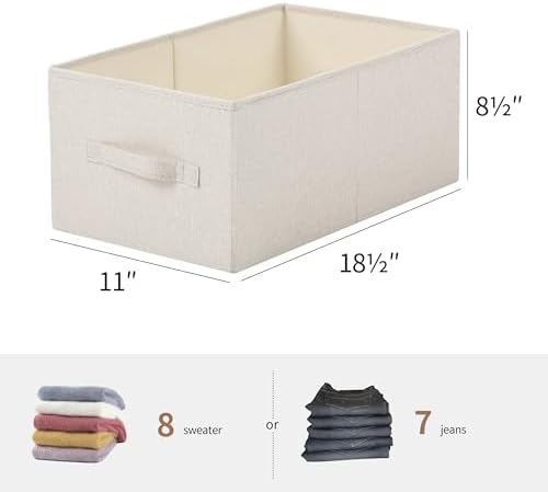 Linen Folding Storage Bins, 3 Pack Large Storage Baskets, Washable, Clothing Storage Bins with Handle, Closet Organizer for Storage Sweater,Sheets(Beige, 18½"x11 x8½)