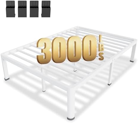 MAF 12 Inch Full Size Metal Platform Bed Frame White with Round Corner Legs
