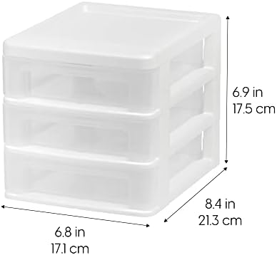 IRIS USA 4-Pack 3-Drawer Small Desktop Organizer, Stackable, White