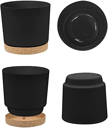 ZMTECH Spring Planters for Indoor Plants, Plant Pots & Flower Pots, Plastic Planter 3 Pack 8 Inch Self Watering with Drainage Hole and Saucer, Modern Decorative Indoor Outdoor, Dark Gray White Green