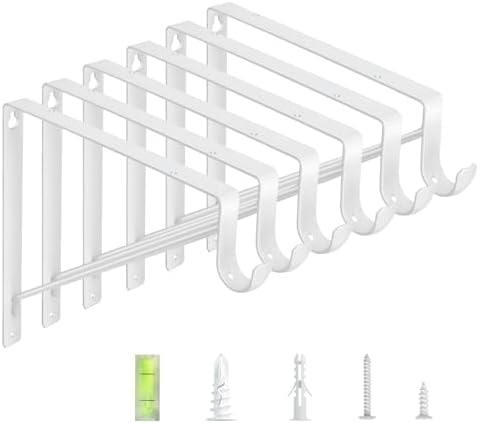 6-Pack Closet Rod Bracket, 10.8x10.8Inch Closet Shelf Brackets Heavy Duty Wall Mounted, Matte White Steel Closet Rod Support Brackets Holder, 300 Lbs Load Capacity with Anchors Screws