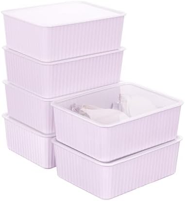 Cetomo Plastic Underwear Drawer Organizer with Lid, Lidded Storage Box for Bras, Plastic Basket for Closet and Shelf, Stackable, Pink (31 x 24 x 11 cm)