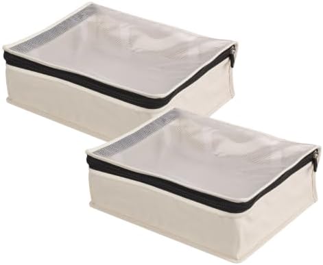 Household Essentials Canvas Sweater Storage Bags, 2-Pack, Breathable Cotton, Under-Bed Zippered Storage with Clear Top Window, Stackable, Cedar Insert Compatible (Not Included), Natural