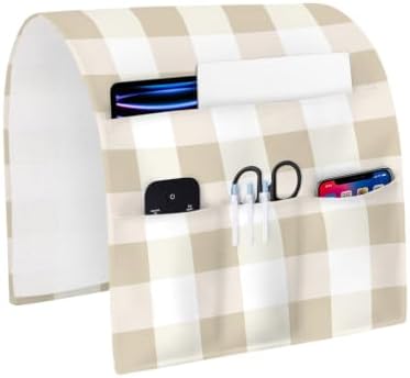 Sofa Armrest Organizer Bedside Caddy Yellow Buffalo Plaid Armchair Couch Caddy with Pocket Remote Control Holder Classic Checked Arm Chair Caddy for Recliner Glasses Phone Tablets Magazine 13"x35"