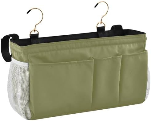 Olive Color Bedside Caddy Storage Bag Bedside Organizer for Dorm Room Top Bunk Bed Bedside Shelf Hanging Organizer 6 Pockets with Hooks for Glasses Book Tablet Holder