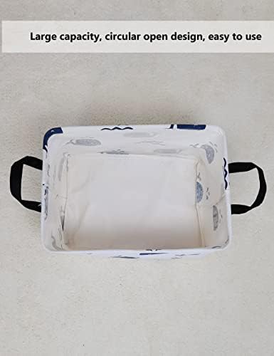 Rectangular Collapsible Laundry Basket with Side Handles, Blue Cute Whale