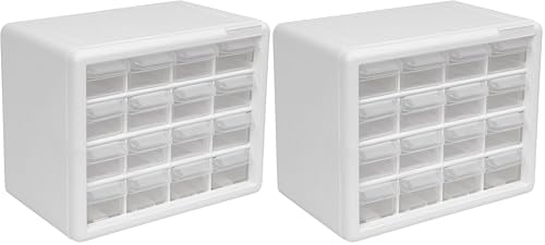 Akro-Mils 16-Drawer Plastic Drawer Storage Cabinet for Garage Organization, Beads, Makeup Organizer, Building Bricks Storage, Teacher Toolbox, 10-1/2-Inch W x 6-1/2-Inch D x 8-1/2-Inch H, 10116 White