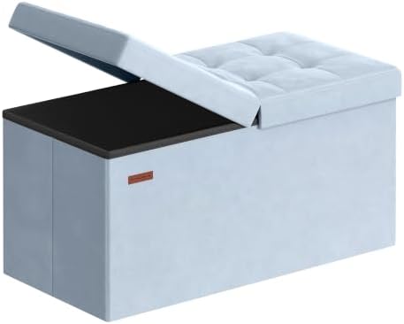 SONGMICS Foldable Storage Ottoman with Flipping Lid, 30 Inch Velvet Bench