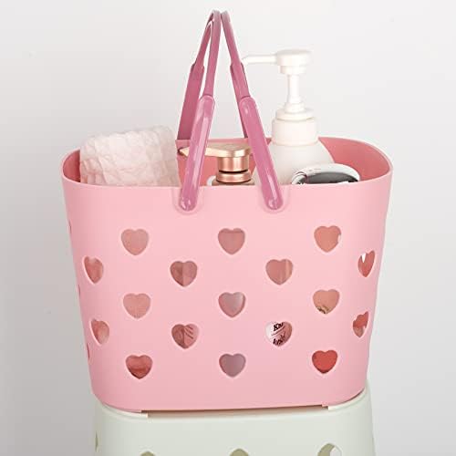Portable Shower Caddy with Handle Plastic Shower Basket Organizer, Pink | Bathroom Caddy Storage Tote Cleaning Supply Caddy for College Dorm, Kitchen, Pantry, Garage