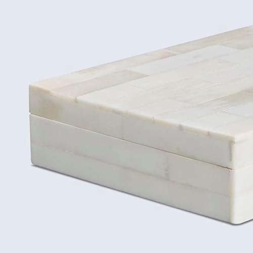 Handicrafts Home Small Decorative Box with Lid – 6x8x1.5” Trinket, Remote Control & Keepsake Memory Box, Decorative Accent for Coffee Table, Shelf, Mantle & Boho Home Decor- Classic Plain- White