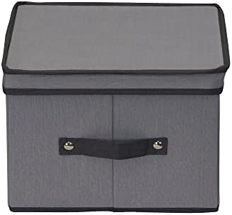 Household Essentials Dinner Plate Storage Box, Strong Frame and Handles, Windowed Panel, Fully Removable Lid, Stackable and Foldable, Perfect for Preserving Your Dinnerware, Gray