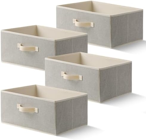 Storage Baskets, 15.7-Inch Woven Fabric Bins, Storage Cubes with Reinforced Handles, Organizer Bins for Closet Shelves, Foldable, for Toys, Clothes, Natural Beige (4PCS/Beige-15.7*11*7.8inch)