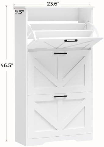 Homleke Farmhouse Shoe Cabinet for Entryway, 3 Barn-Style Flip Drawers