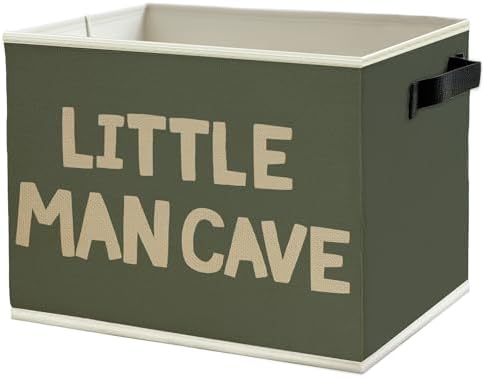 Little Man Cave Boys Storage Bins Box with Handles, Olive Green Boho Collapsible Basket Organizer for Kids Boys Playroom Nursery Room Bedroom Bathroom Books Clothes