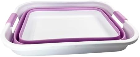 SAMMART 41L (10.8 gallon) Collapsible Plastic Laundry Basket - Foldable Pop Up Storage Container/Organizer - Portable Washing Tub - Space Saving Hamper/Basket (Rectangular, White/Pale Purple)