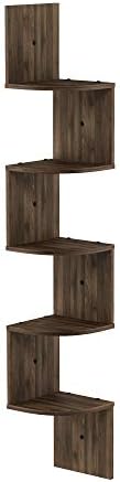 Furinno Rossi 5-Tier Corner Floating Book Shelves for Wall, Columbia Walnut | Zigzag Corner Shelf, Wall Mounted, Radial Floating Shelf, for Living Room, Bedroom, Bathroom, Home Office