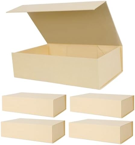 Aimyoo Striped Brown Magnetic Gift Boxes with Lids 10.5x7x3 in, Medium Bridesmaid Groomsman Proposal Box, Rectangle Collapsible Box for Present Graduation Birthday Storage 5 Pack