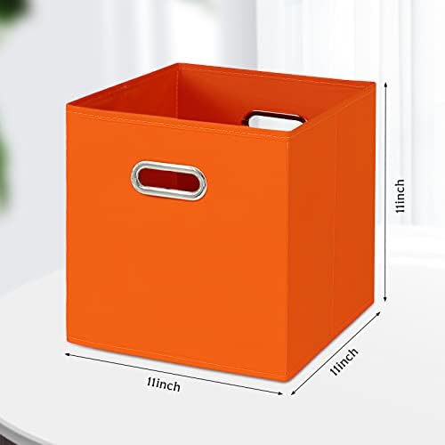 Black Fabric Cubby Storage Bins,13x13x13 Inches ,Cube Organizer Bin Foldable Storage Boxes with Dual Handles Fabric Organizer Box and collapsible Storage basket,Set of 3,Orange