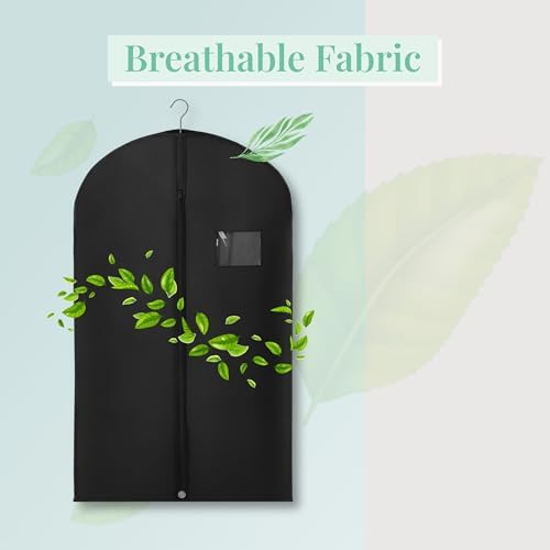 4-Pack Breathable Garment Bags for Hanging Clothes – Dust-Proof Suit & Dress Covers with Clear Window – Waterproof, Foldable Closet Storage Organizer for Coats, Gowns, and Jackets (Black, 40")