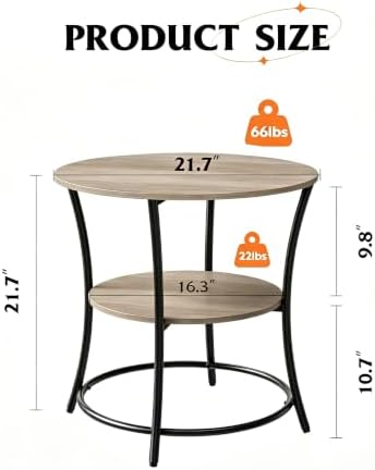 WLIVE 2 Tier Round End Table Steel Frame Small Space Living Room Nightstand