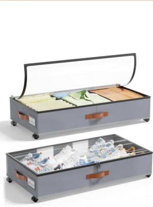 Under Bed Storage with Wheels (2-Pack) - 33.3" x 16.5" x 6.7" Low-Profile Fabric Underbed Storage Containers, Rolling Organizer Bins with 360° Rotating Casters for Books, Clothes, Shoes & Blankets