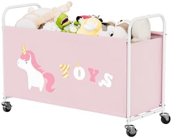 GRANNY SAYS 135L Large Toy Box for Girls, Toy Chest Storage with Wheels | 360° Swivel Casters, Cute Animal Pattern, Washable Toy Storage, Quick Assembly, Holds Stuffed Animals for Boys & Girls Room