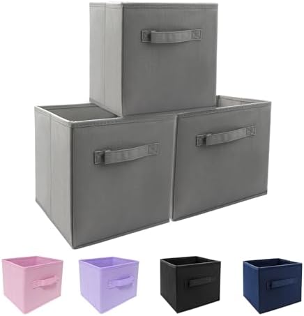 EBIGIC Mini Size 3-Pack Cube Storage Bins 9.0"x7.5"x7.5" Fabirc Foldable Closet Toy Organizer Collapsible Cloth Gray