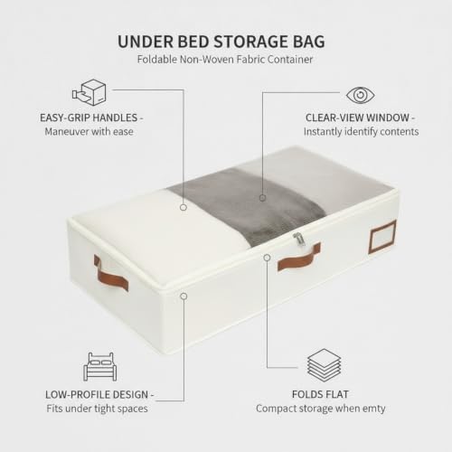 Under Bed Storage Bag, Foldable Non-Woven Fabric Container for Seasonal Clothes and Bedding, Low Profile Design Fits Tight Spaces (1 PC)