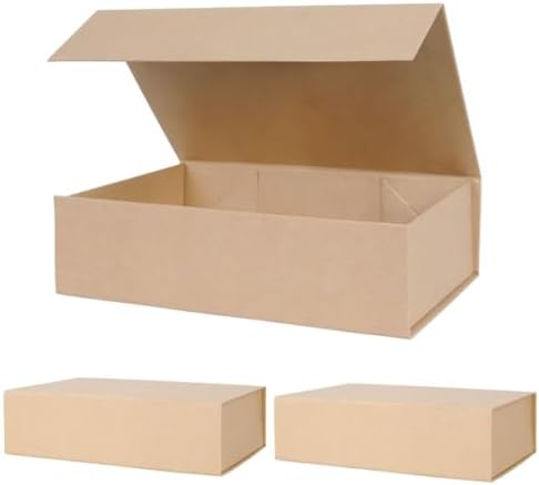 Aimyoo Brown Collapsible Gift Box with Magnetic Closure Lids 10.5x7x3 in, Bridesmaid Groomsman Proposal Boxes, Rectangle Storage Box 3 Pack