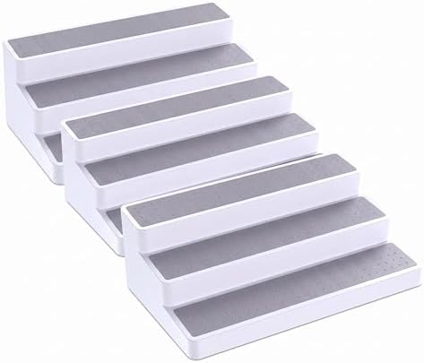 YAN & HIN 3 Tier Spice Rack Organizer for Cabinet, 3 Pack Non-Slip Spice Rack Shelf Organizer, Holds 24+ Jars, Plastic Spice Organizer for Cabinet, Pantry & Kitchen Countertop, White